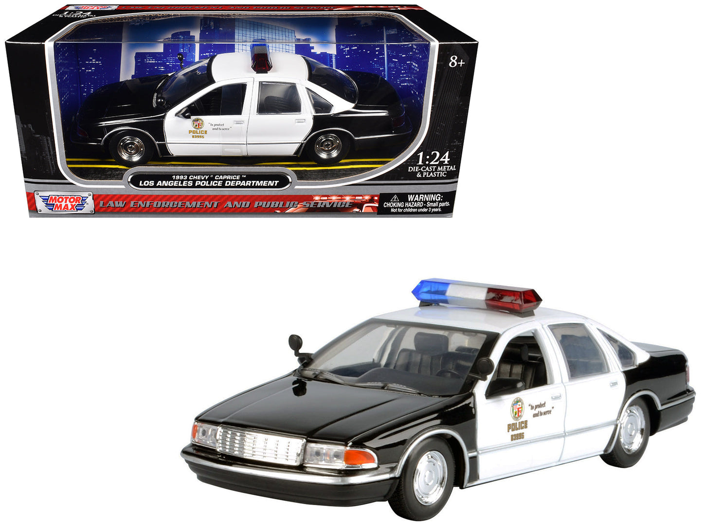 1993 Chevrolet Caprice Police Car "LAPD (Los Angeles Police Department)" Black and White "Law Enforcement and Public Service" Series 1/24 Diecast Model Car