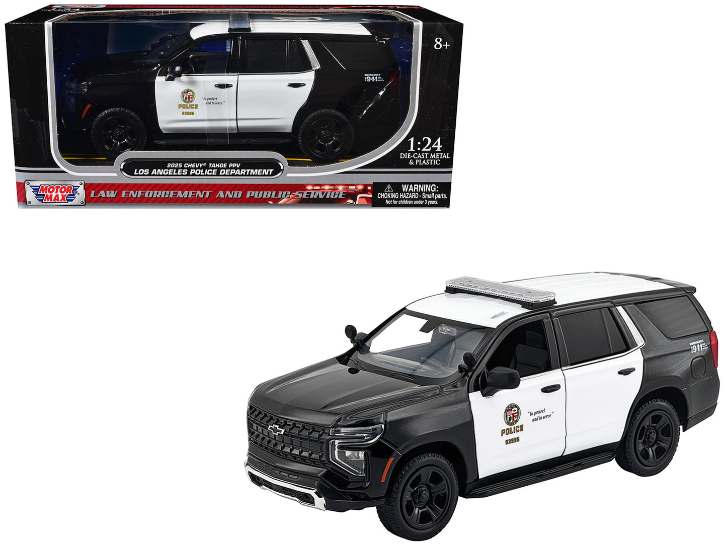 2025 Chevrolet Tahoe Police Pursuit Vehicle "Los Angeles Police Department (LAPD)" Black and White "Law Enforcement and Public Service" Series 1/24 Diecast Model Car