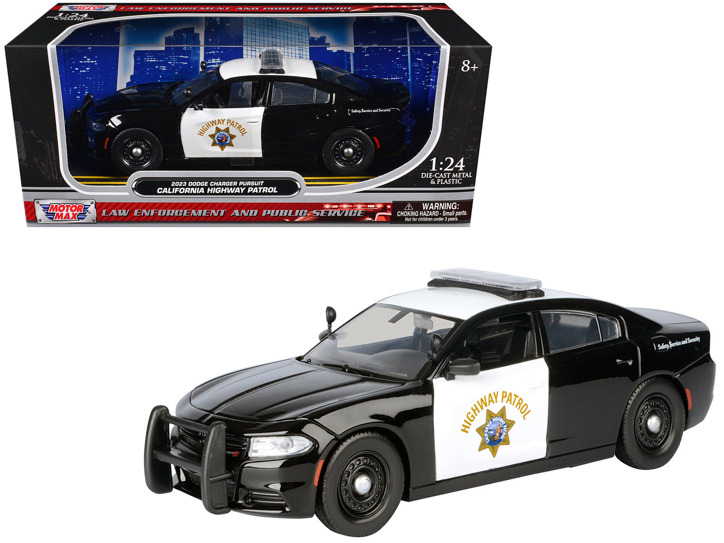 2023 Dodge Charger Pursuit Police Car "California Highway Patrol" Black and White "Law Enforcement and Public Service" Series 1/24 Diecast Model Car