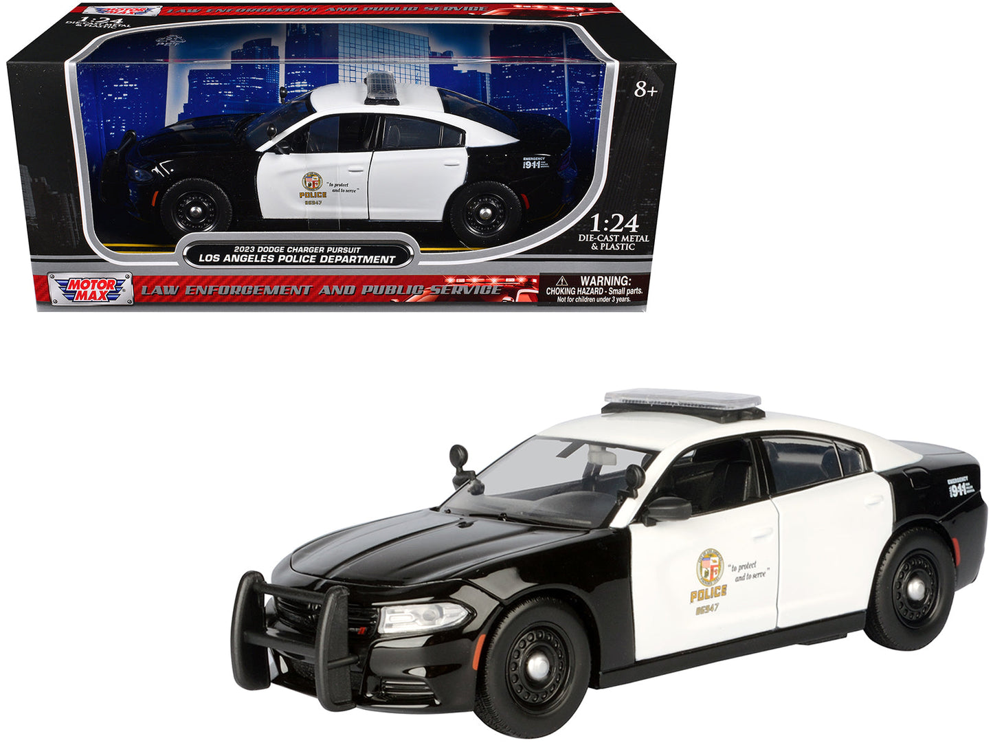 2023 Dodge Charger Pursuit Police Car "LAPD (Los Angeles Police Department)" Black and White "Law Enforcement and Public Service" Series 1/24 Diecast Model Car