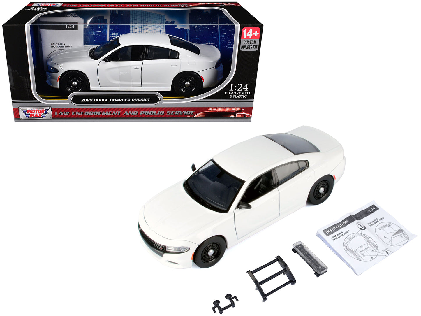 2023 Dodge Charger Pursuit Police Car White "Custom Builder's Kit - Law Enforcement and Public Service" Series 1/24 Diecast Model Car