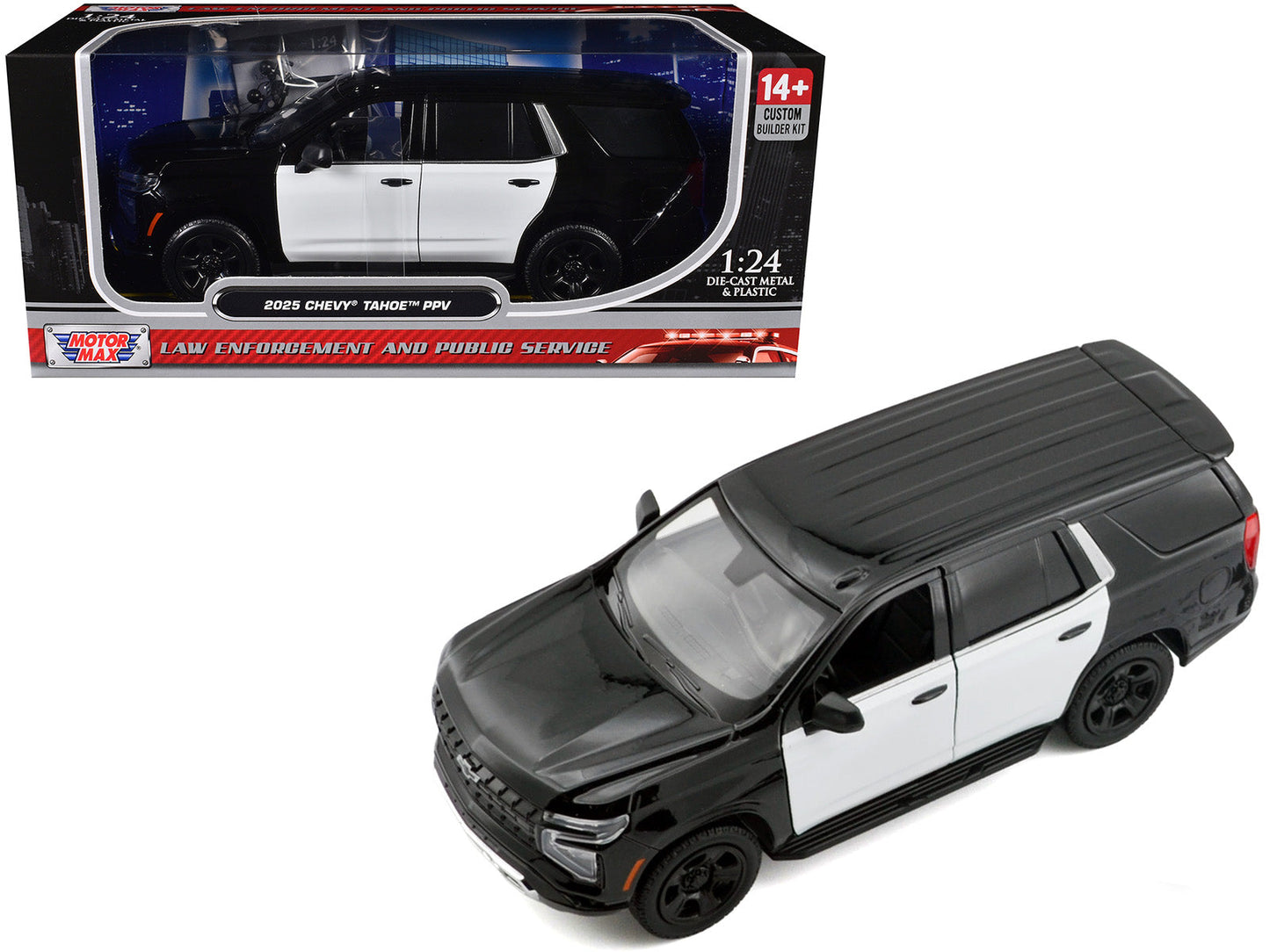 2025 Chevrolet Tahoe PPV Black and White "Custom Builder's Kit - Law Enforcement and Public Service" Series 1/24 Diecast Model Car
