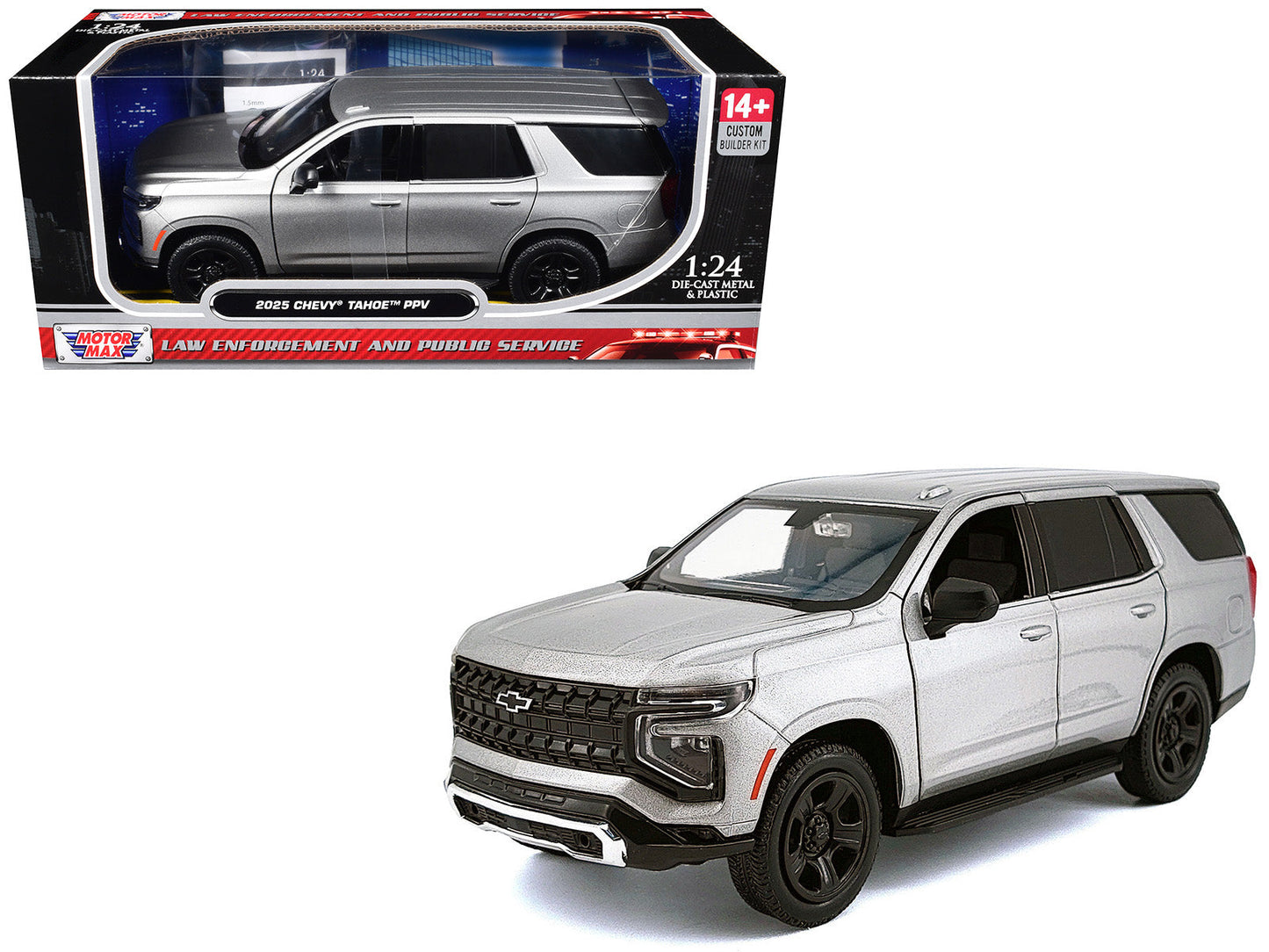 2025 Chevrolet Tahoe PPV Silver Metallic "Custom Builder's Kit - Law Enforcement and Public Service" Series 1/24 Diecast Model Car