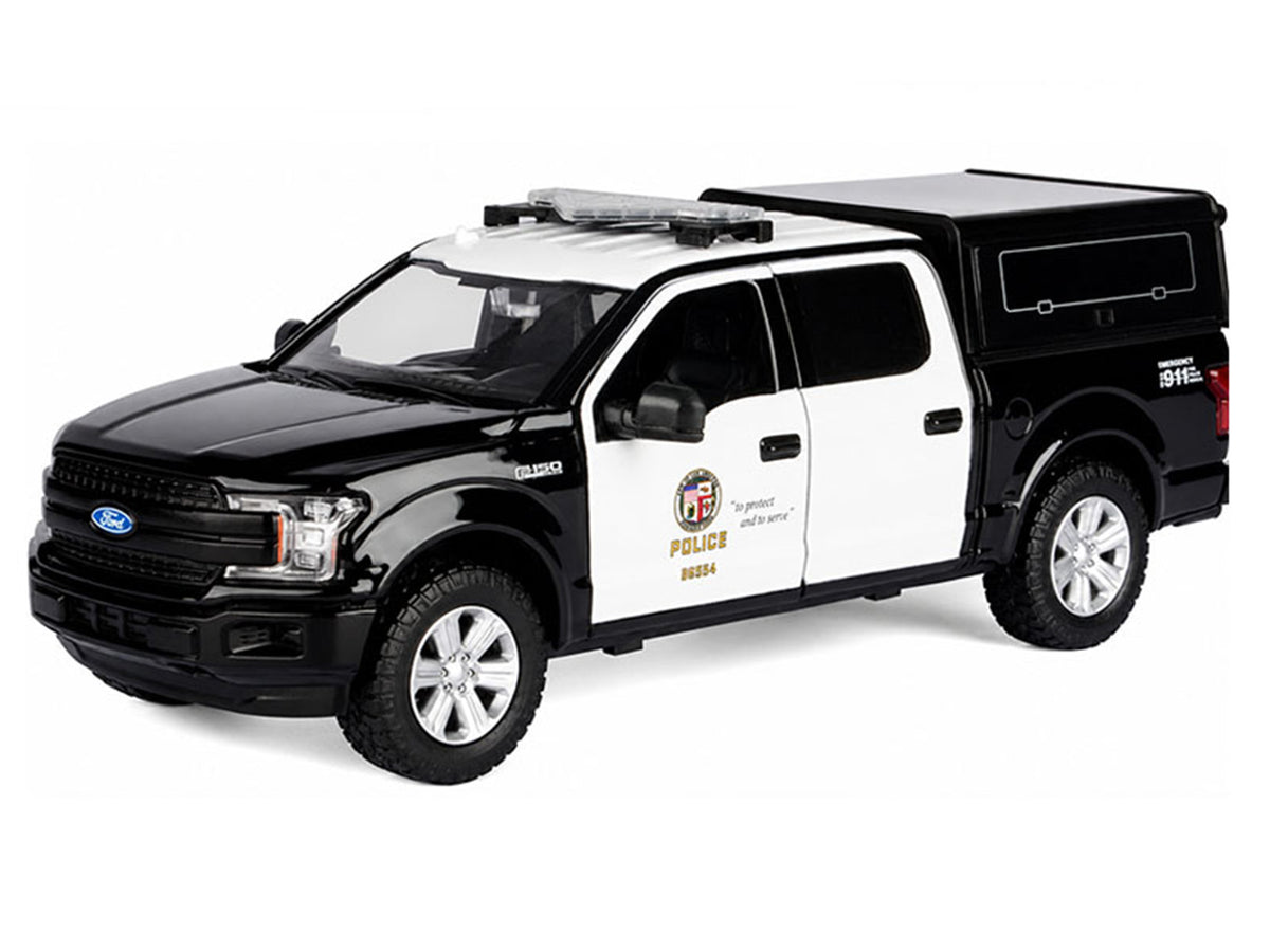 2019 Ford F-150 Lariat Crew Cab Pickup Truck with Camper "Los Angeles Police Department" Black and White "Law Enforcement and Public Service" Series 1/24-1/27 Diecast Model Car