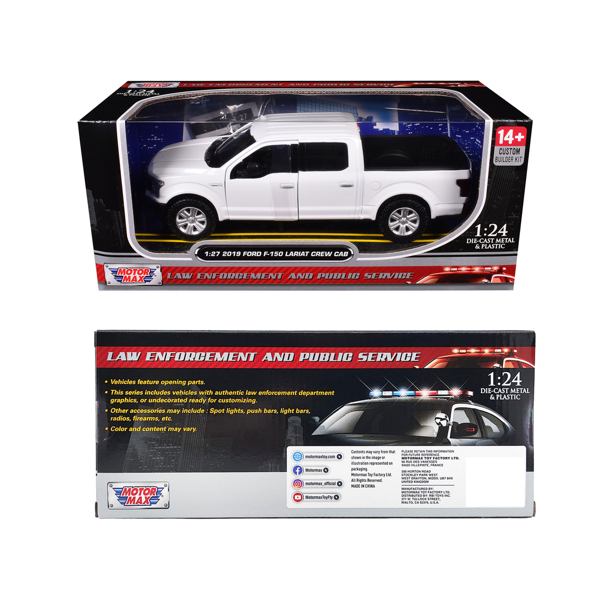 2019 Ford F-150 Lariat Crew Cab Pickup Truck Unmarked Plain White "Custom Builder's Kit - Law Enforcement and Public Service" Series 1/24-1/27 Diecast Model Car