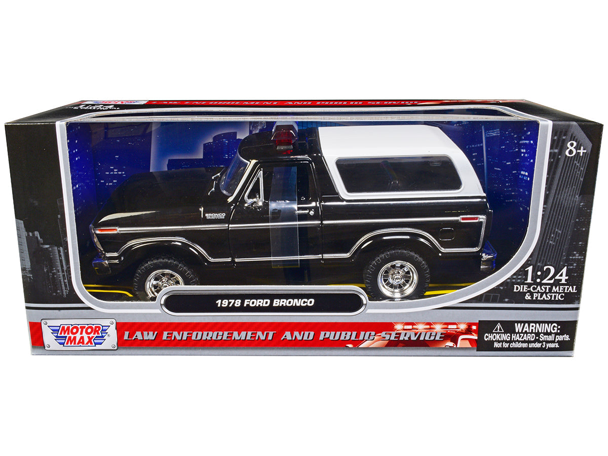 1978 Ford Bronco Police Car Unmarked Black with White Top "Law Enforcement and Public Service" Series 1/24 Diecast Model Car