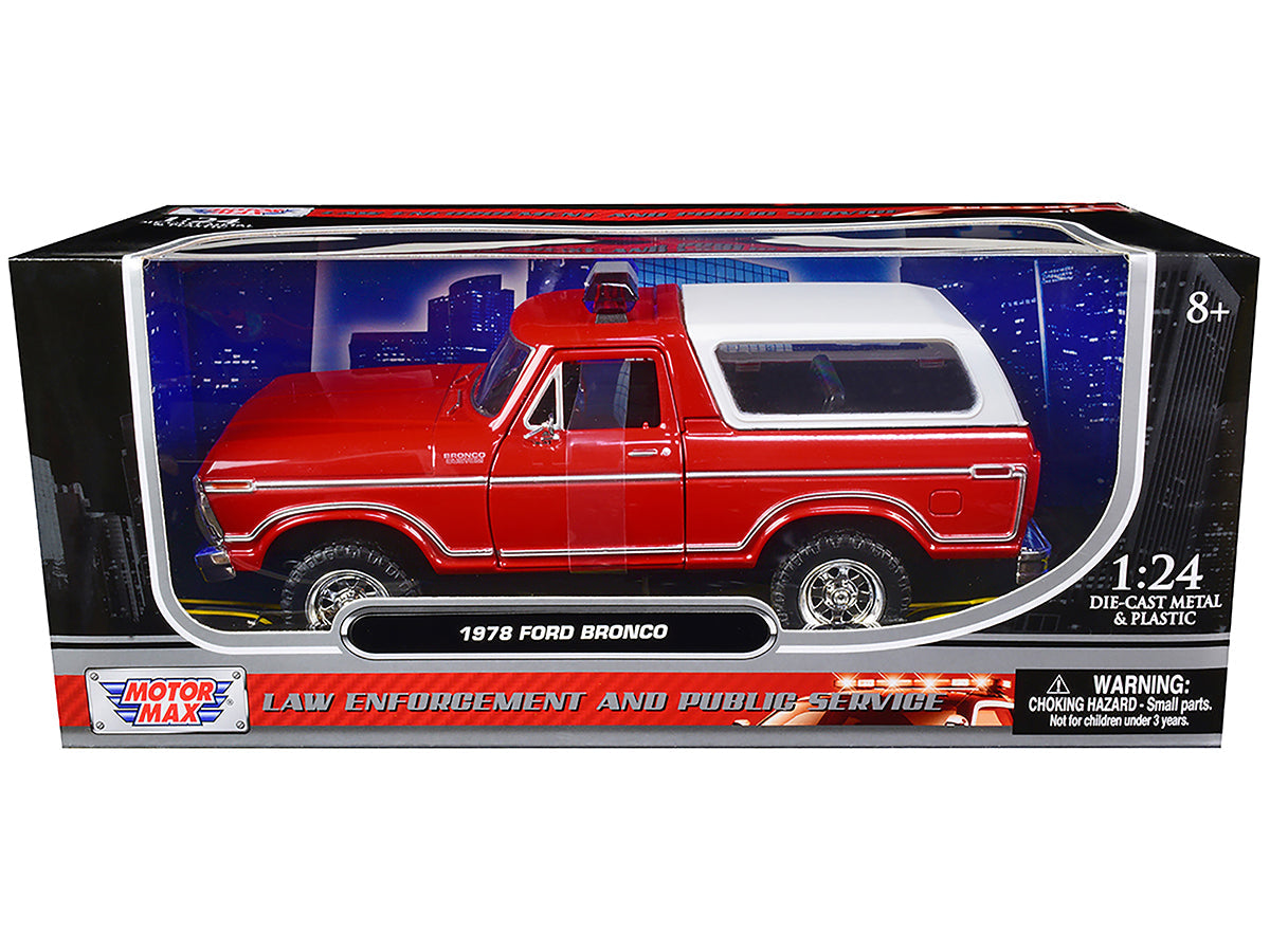 1978 Ford Bronco Fire Department Unmarked Red "Law Enforcement and Public Service" Series 1/24 Diecast Model Car