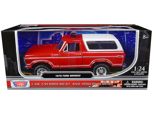 1978 Ford Bronco Fire Department Unmarked Red "Law Enforcement and Public Service" Series 1/24 Diecast Model Car