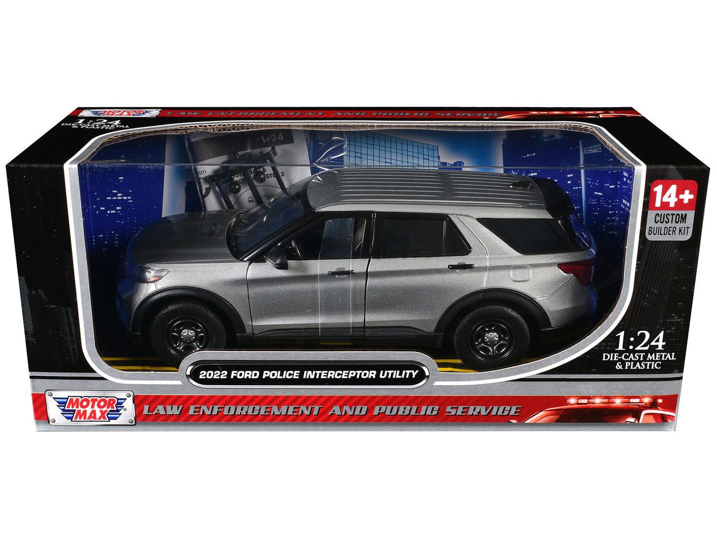 2022 Ford Police Interceptor Utility Unmarked Silver Metallic "Builder's Kit" "Law Enforcement and Public Service" Series 1/24 Diecast Model Car