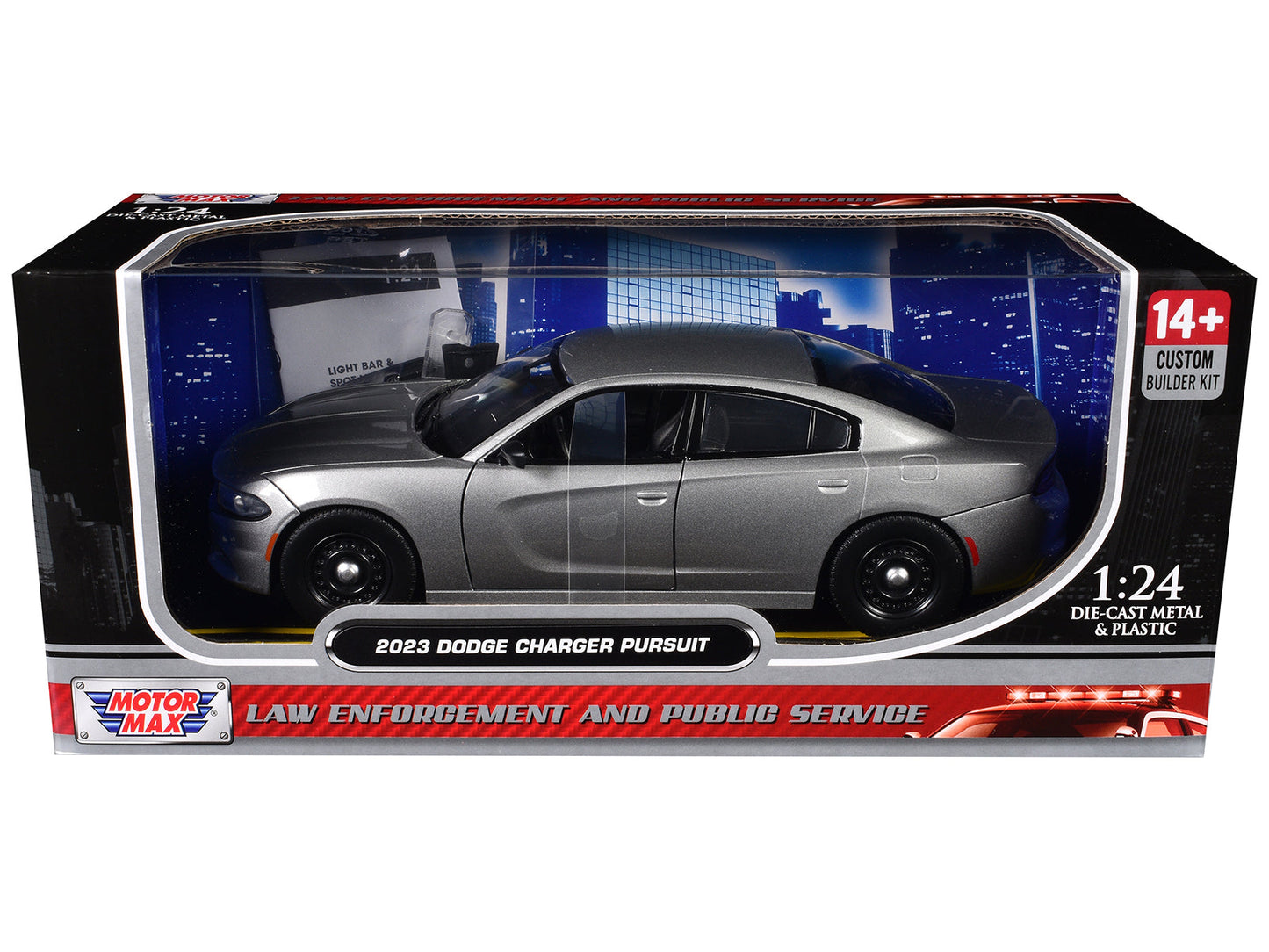 2023 Dodge Charger Pursuit Police Car Silver Metallic "Custom Builder's Kit - Law Enforcement and Public Service" Series 1/24 Diecast Model Car