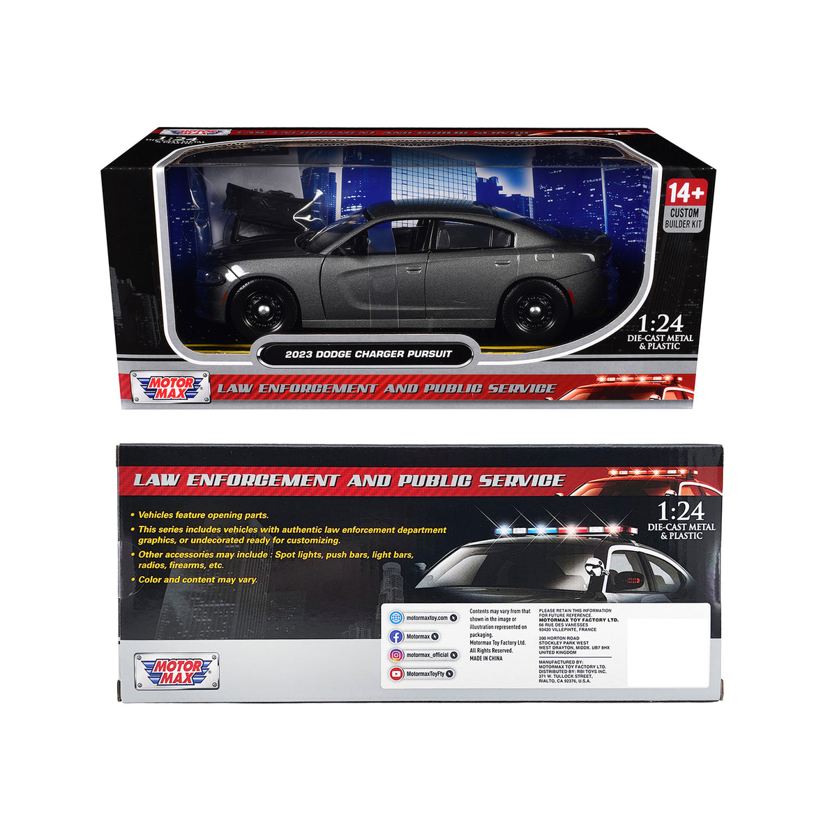 2023 Dodge Charger Pursuit Police Car Gray Metallic "Custom Builder's Kit - Law Enforcement and Public Service" Series 1/24 Diecast Model Car