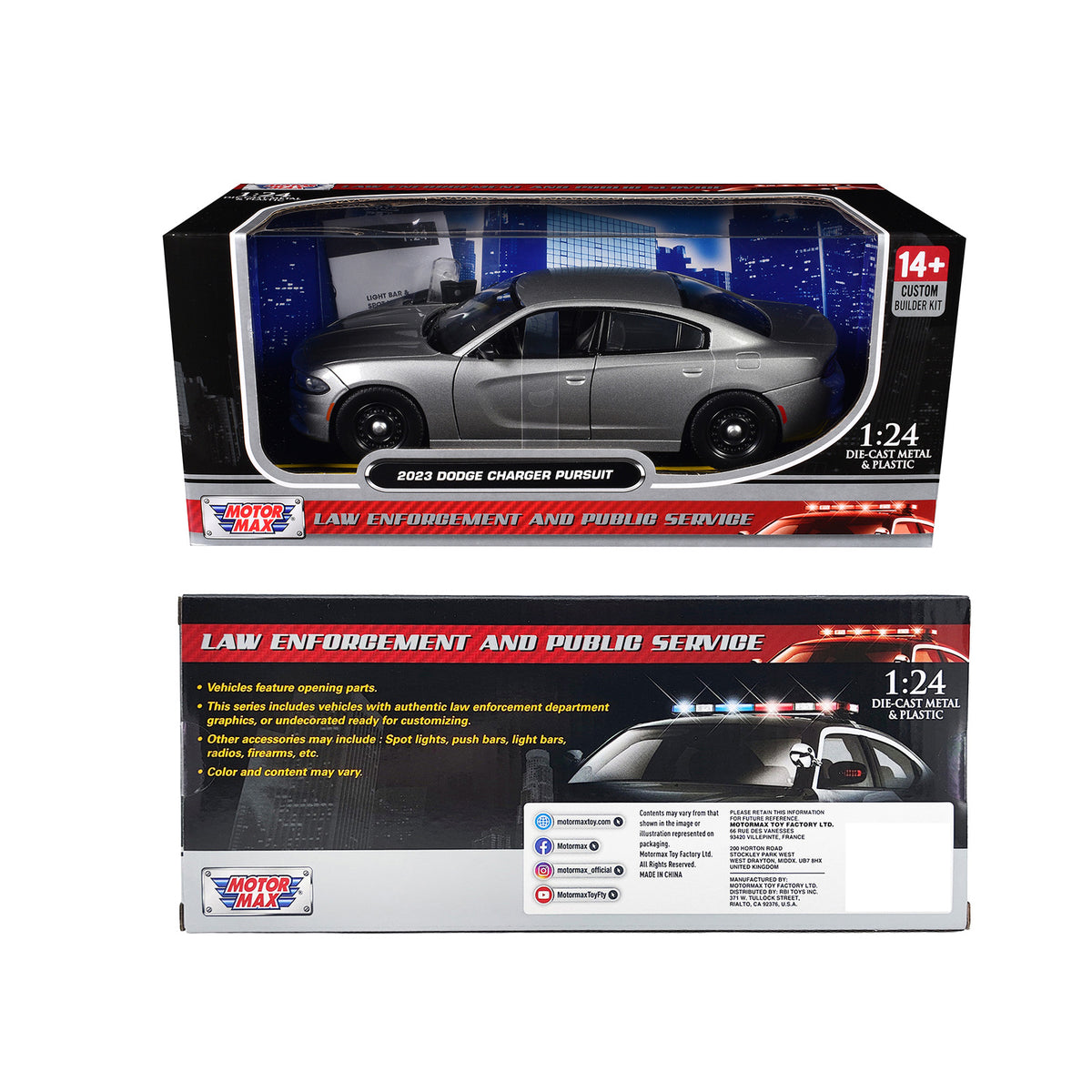 2023 Dodge Charger Pursuit Police Car Silver Metallic "Custom Builder's Kit - Law Enforcement and Public Service" Series 1/24 Diecast Model Car