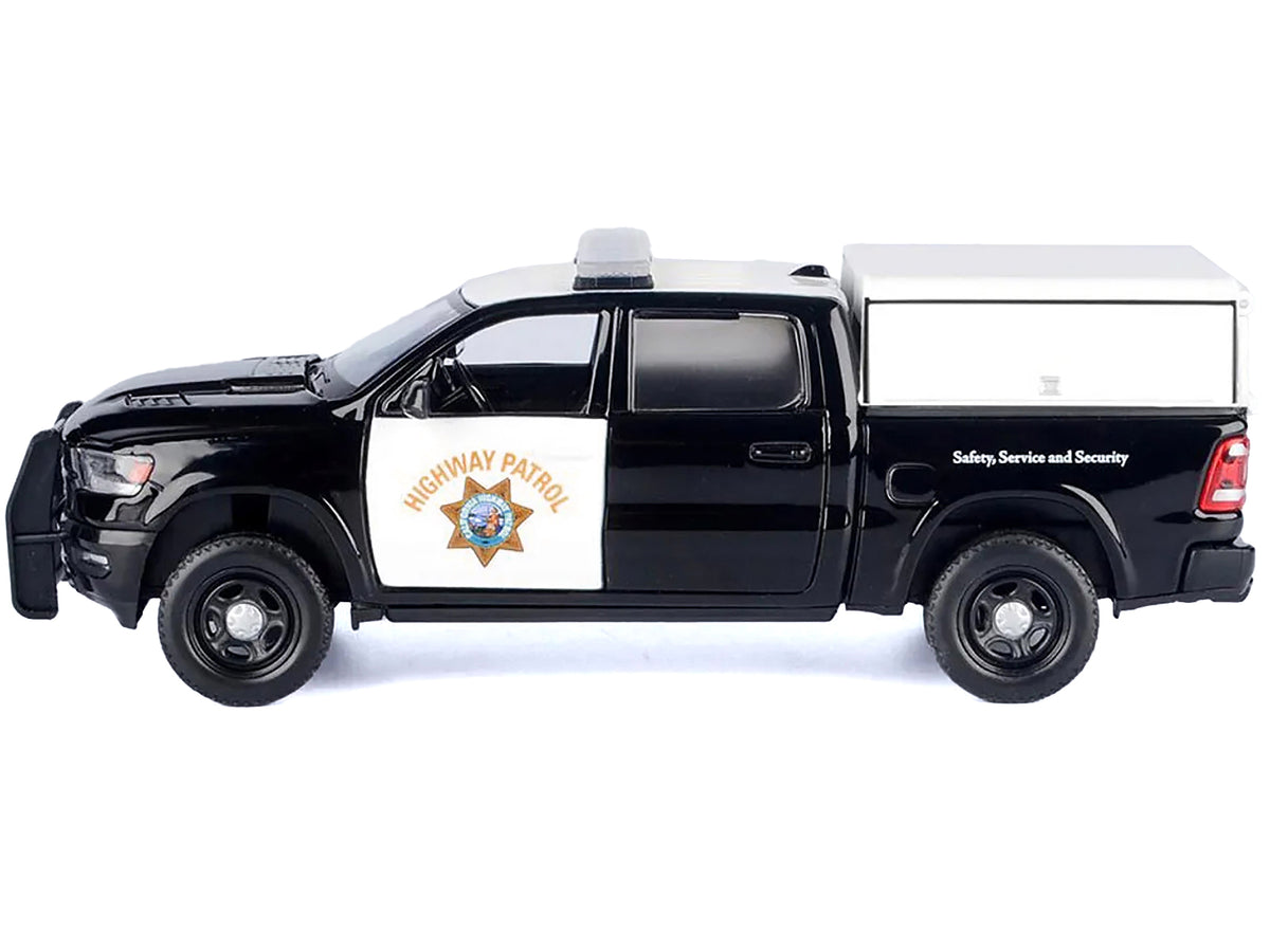 2019 RAM 1500 Laramine Crew Cab Pickup Truck "California Highway Patrol" Black and White with Truck Bed Camper "Law Enforcement and Public Service" Series 1/24-1/27 Diecast Model Car