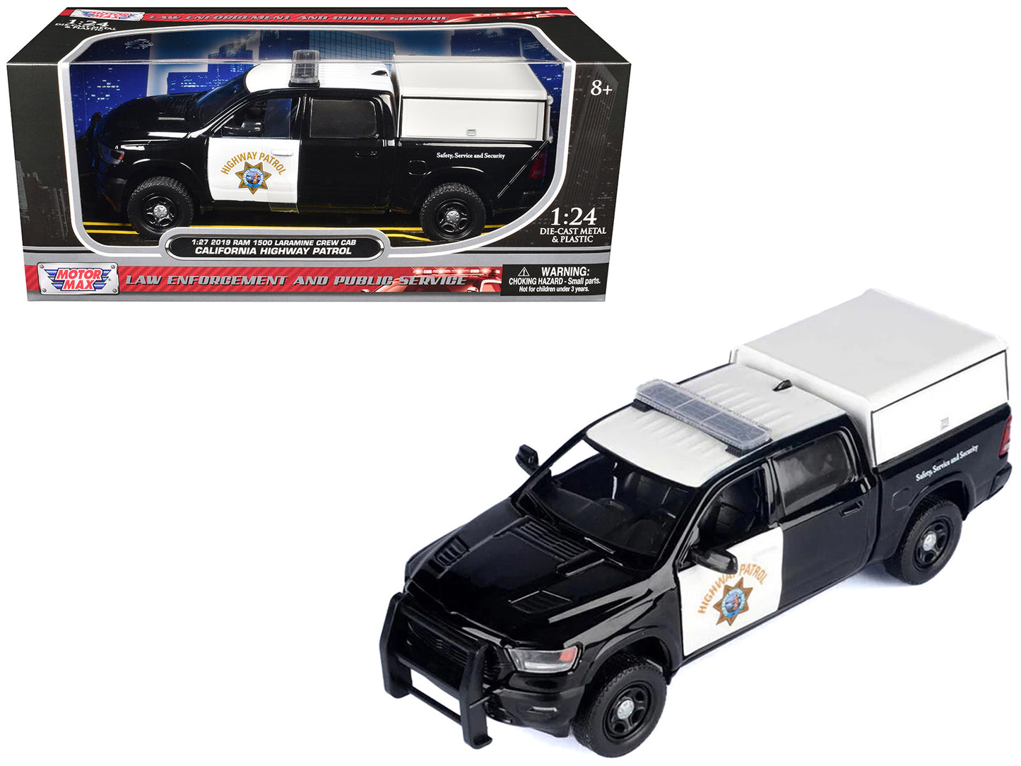 2019 RAM 1500 Laramine Crew Cab Pickup Truck "California Highway Patrol" Black and White with Truck Bed Camper "Law Enforcement and Public Service" Series 1/27 Diecast Model Car