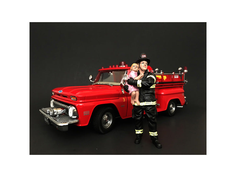 Firefighter Saving Life with Baby Figurine / Figure For 1:18 Models