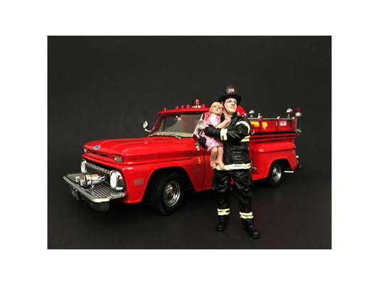 Firefighter Saving Life with Baby Figurine / Figure For 1:18 Models