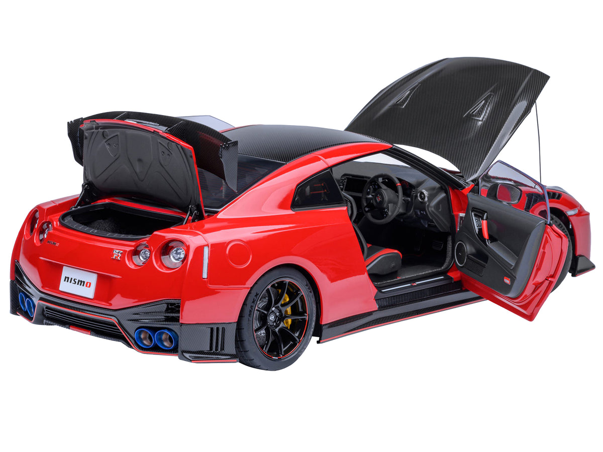 2022 Nissan GT-R (R35) Nismo Special Edition RHD (Right Hand Drive) Vibrant Red with Carbon Hood and Top 1/18 Model Car