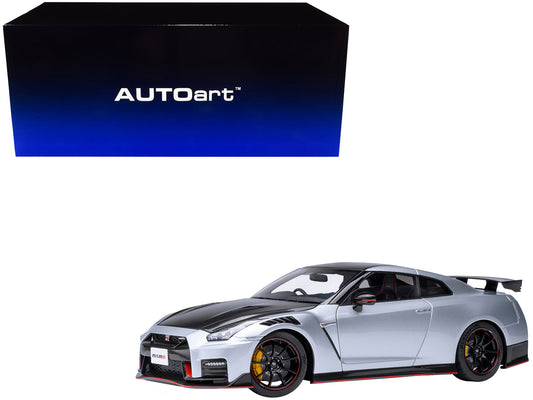 2022 Nissan GT-R (R35) Nismo Special Edition RHD (Right Hand Drive) Ultimate Metal Silver with Carbon Hood and Top 1/18 Model Car