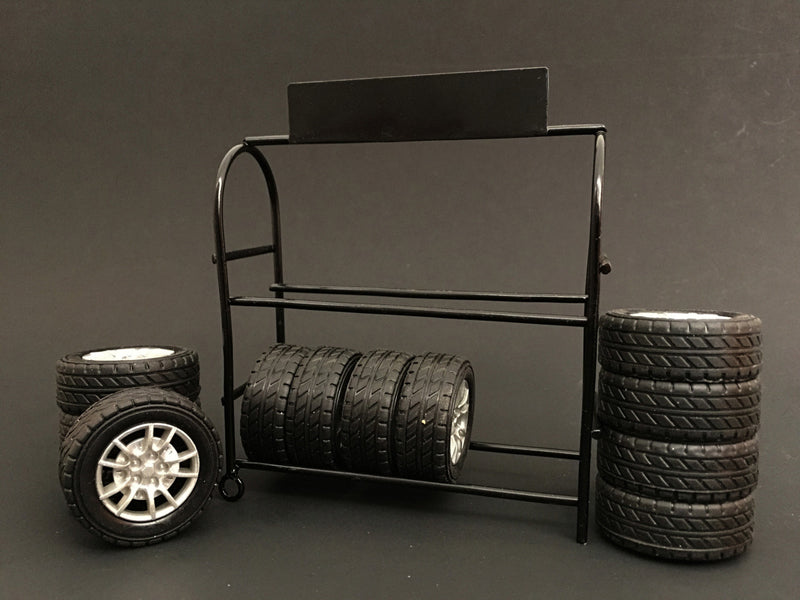 Metal Tire Rack with Rims and Tires for 1/24 Scale Models