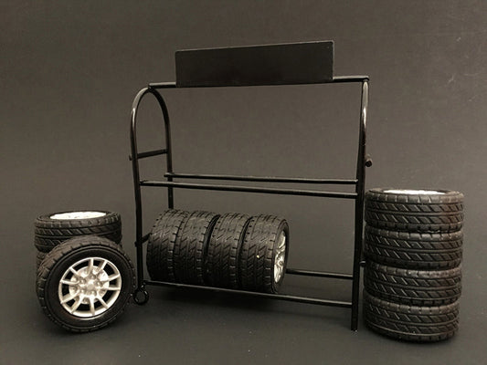 Metal Tire Rack with Rims and Tires for 1/24 Scale Models
