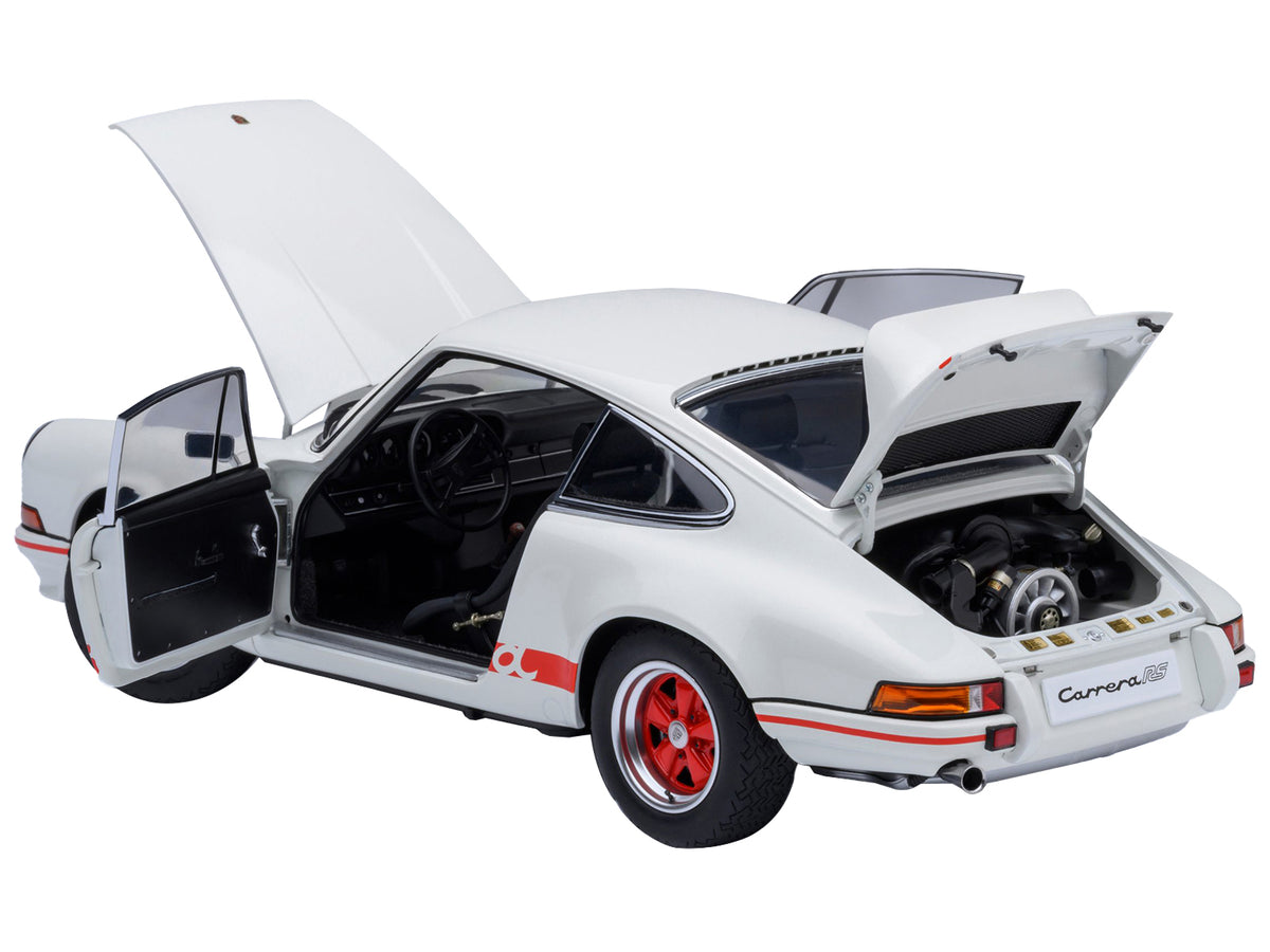 Porsche 911 Carrera 2.7 RS Grand Prix White with Red Stripes and Wheels 1/18 Model Car