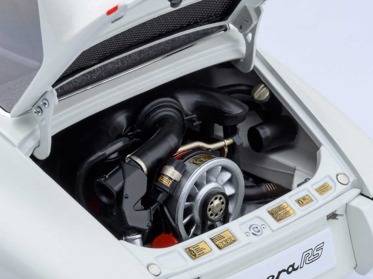 Porsche 911 Carrera 2.7 RS Grand Prix White with Red Stripes and Wheels 1/18 Model Car