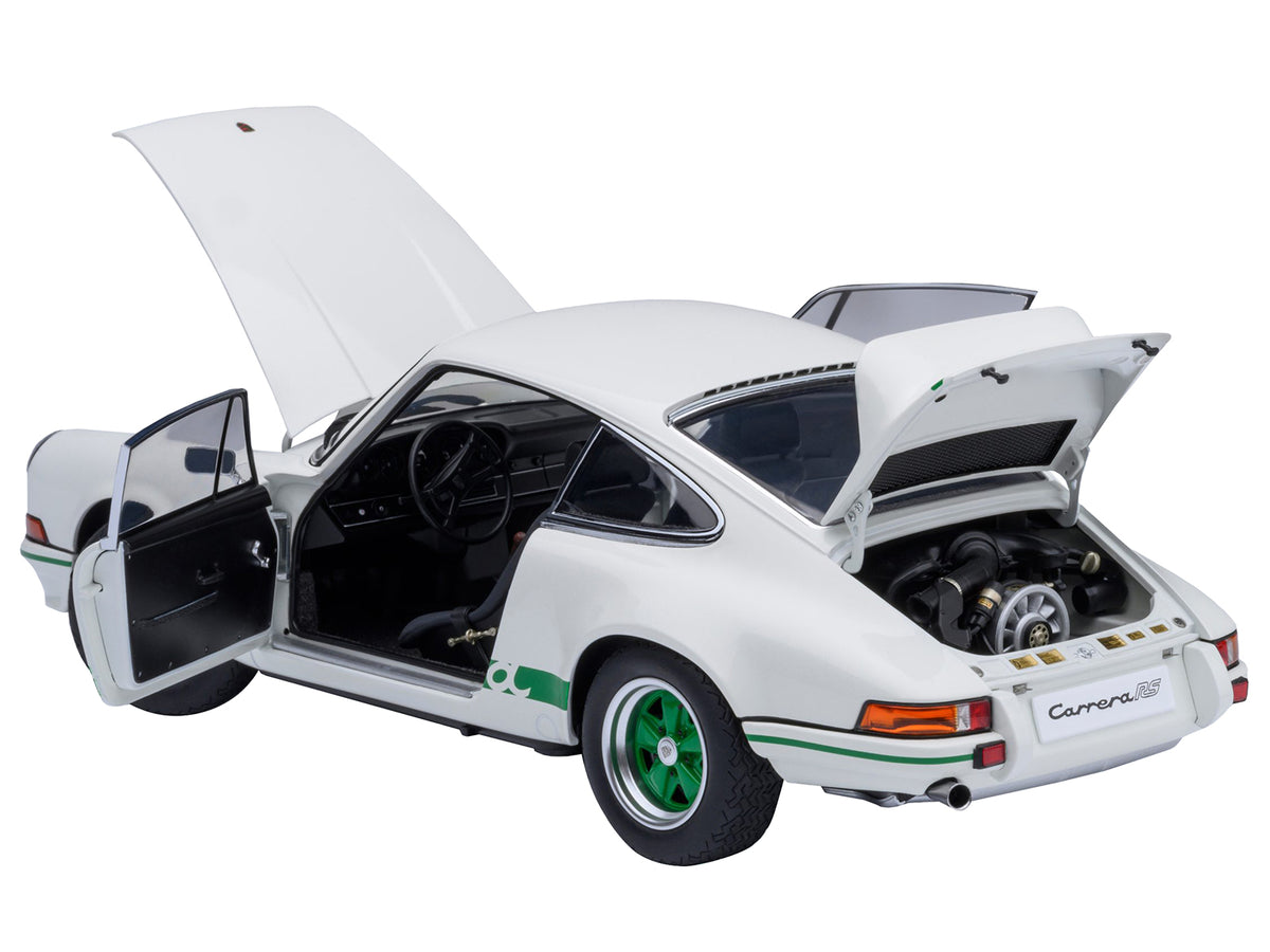 Porsche 911 Carrera 2.7 RS Grand Prix White with Green Stripes and Wheels 1/18 Model Car