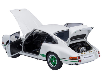 Porsche 911 Carrera 2.7 RS Grand Prix White with Green Stripes and Wheels 1/18 Model Car