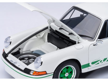 Porsche 911 Carrera 2.7 RS Grand Prix White with Green Stripes and Wheels 1/18 Model Car