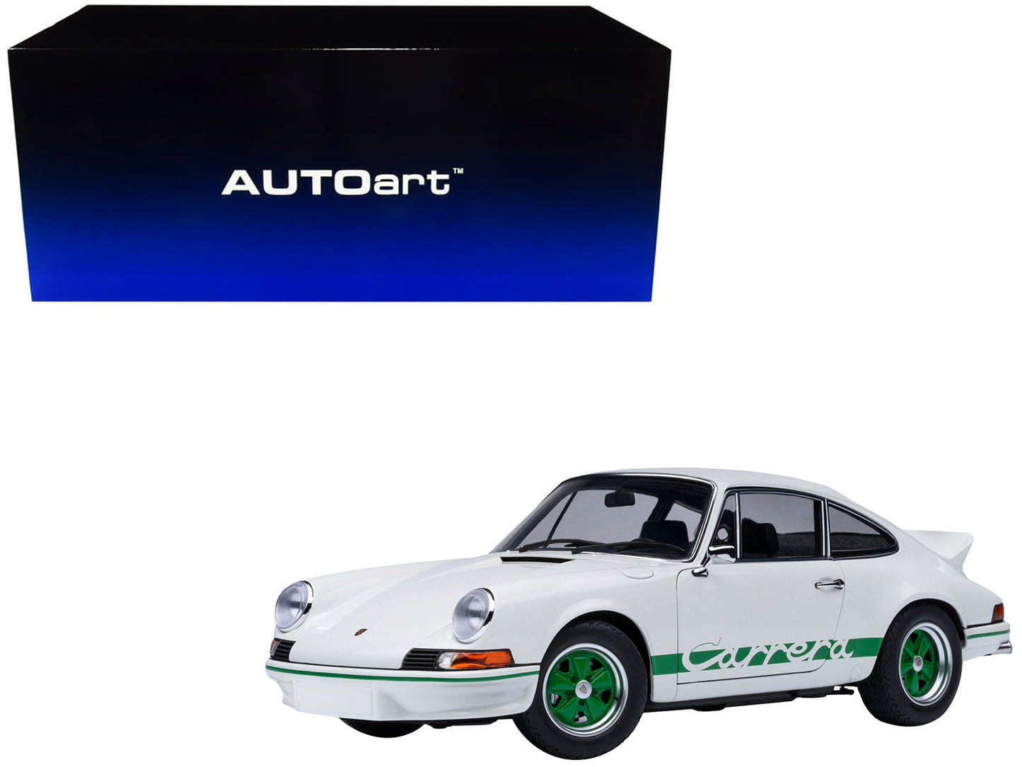 Porsche 911 Carrera 2.7 RS Grand Prix White with Green Stripes and Wheels 1/18 Model Car