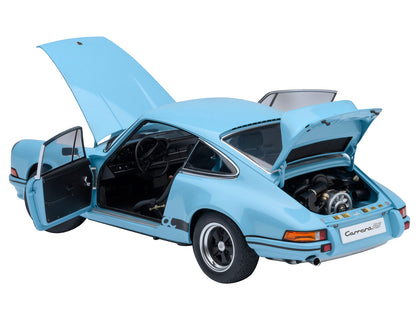 Porsche 911 Carrera 2.7 RS Gulf Blue with Black Stripes and Wheels 1/18 Model Car