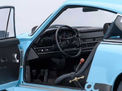 Porsche 911 Carrera 2.7 RS Gulf Blue with Black Stripes and Wheels 1/18 Model Car