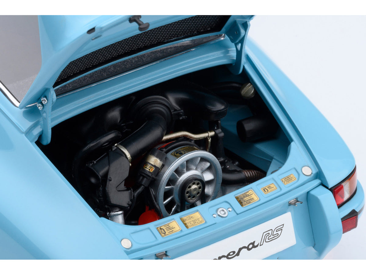 Porsche 911 Carrera 2.7 RS Gulf Blue with Black Stripes and Wheels 1/18 Model Car