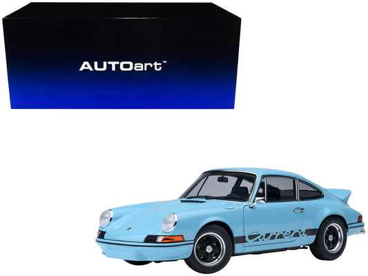 Porsche 911 Carrera 2.7 RS Gulf Blue with Black Stripes and Wheels 1/18 Model Car