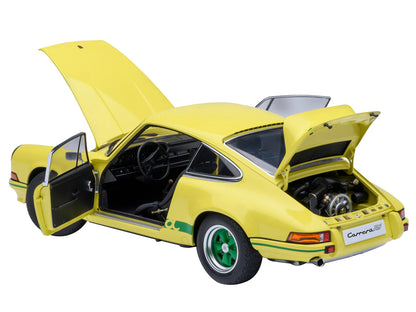 Porsche 911 Carrera 2.7 RS Light Yellow with Green Stripes and Wheels 1/18 Model Car