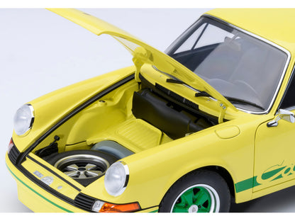 Porsche 911 Carrera 2.7 RS Light Yellow with Green Stripes and Wheels 1/18 Model Car
