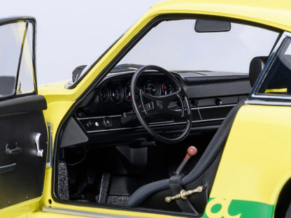Porsche 911 Carrera 2.7 RS Light Yellow with Green Stripes and Wheels 1/18 Model Car