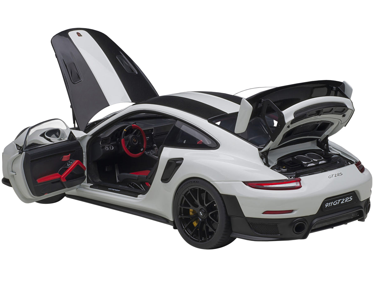Porsche 911 (991.2) GT2 RS Weissach Package White with Carbon Stripes 1/18 Model Car
