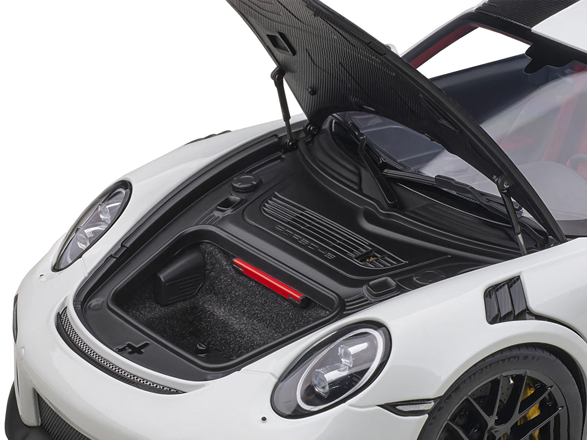 Porsche 911 (991.2) GT2 RS Weissach Package White with Carbon Stripes 1/18 Model Car