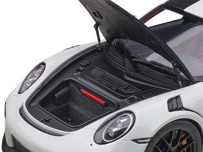 Porsche 911 (991.2) GT2 RS Weissach Package White with Carbon Stripes 1/18 Model Car