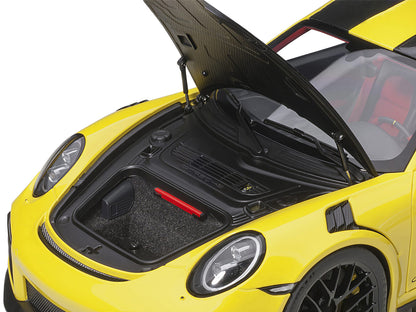 Porsche 911 (991.2) GT2 RS Weissach Package Racing Yellow with Carbon Stripes 1/18 Model Car