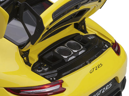 Porsche 911 (991.2) GT2 RS Weissach Package Racing Yellow with Carbon Stripes 1/18 Model Car