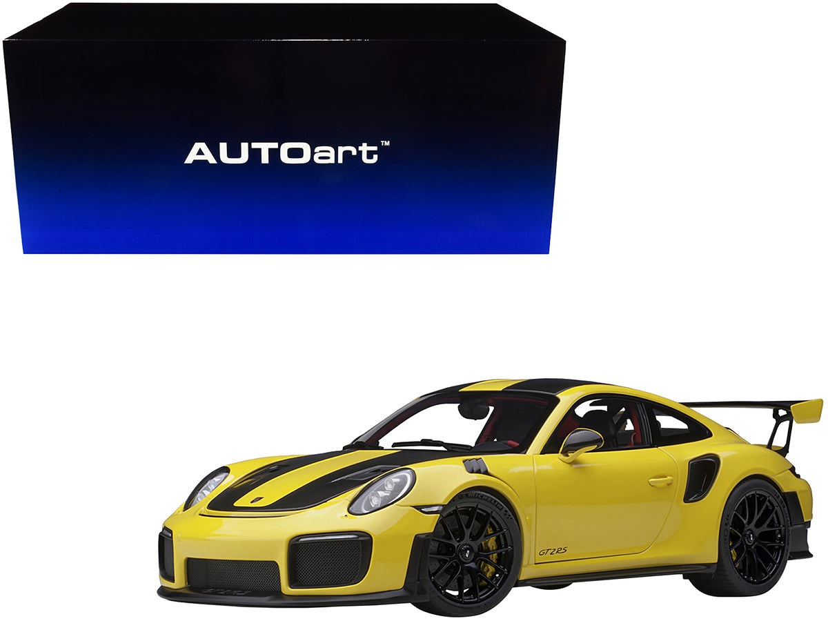 Porsche 911 (991.2) GT2 RS Weissach Package Racing Yellow with Carbon Stripes 1/18 Model Car