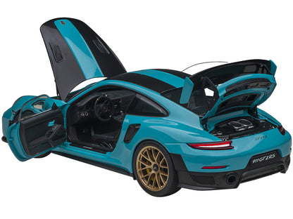 Porsche 911 (991.2) GT2 RS Weissach Package Miami Blue with Carbon Stripes 1/18 Model Car