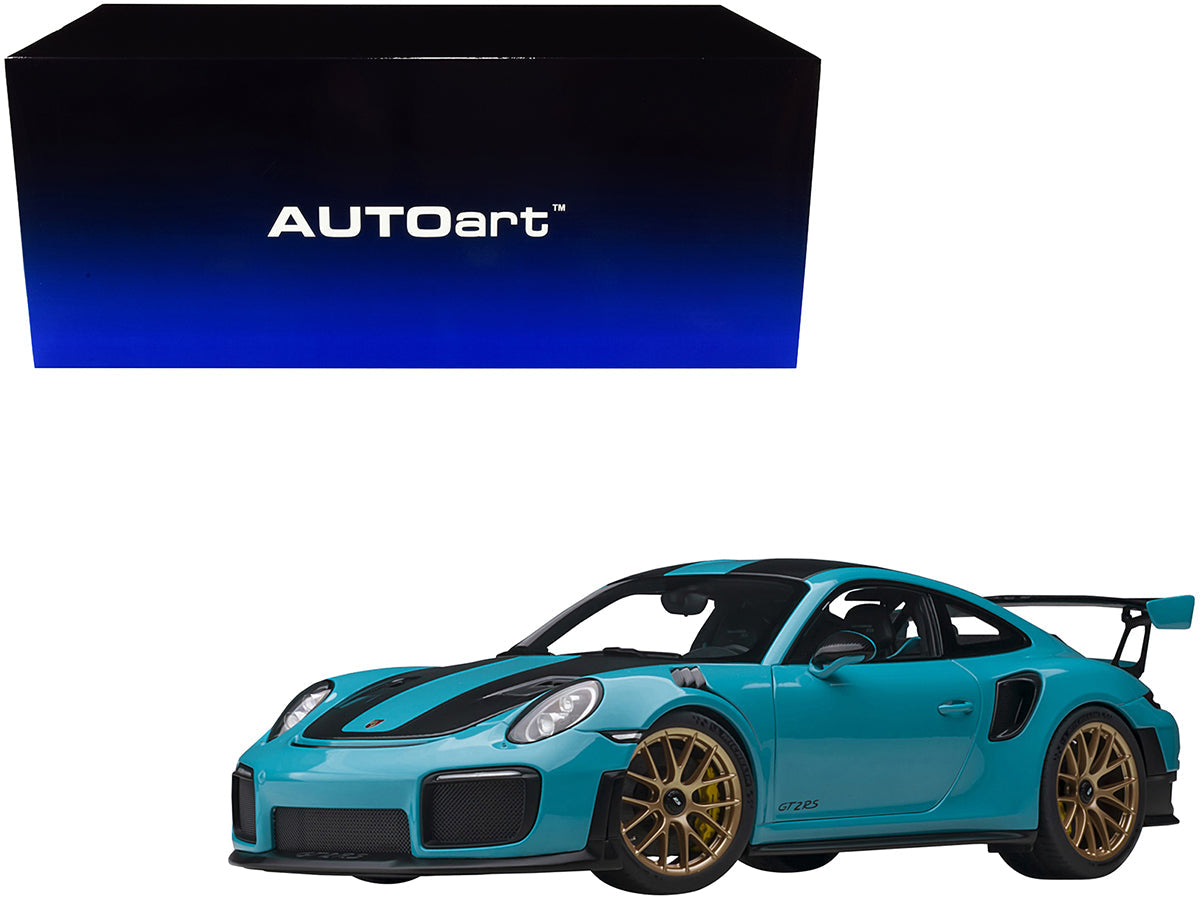 Porsche 911 (991.2) GT2 RS Weissach Package Miami Blue with Carbon Stripes 1/18 Model Car