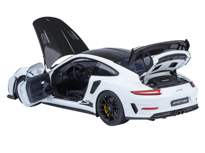 Porsche 911 (991.2) GT3 RS Weissach Package White with Carbon Hood and Top 1/18 Model Car