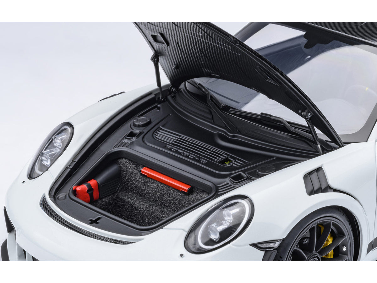 Porsche 911 (991.2) GT3 RS Weissach Package White with Carbon Hood and Top 1/18 Model Car