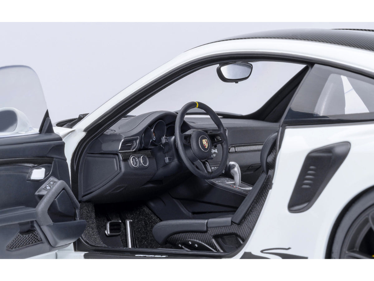 Porsche 911 (991.2) GT3 RS Weissach Package White with Carbon Hood and Top 1/18 Model Car