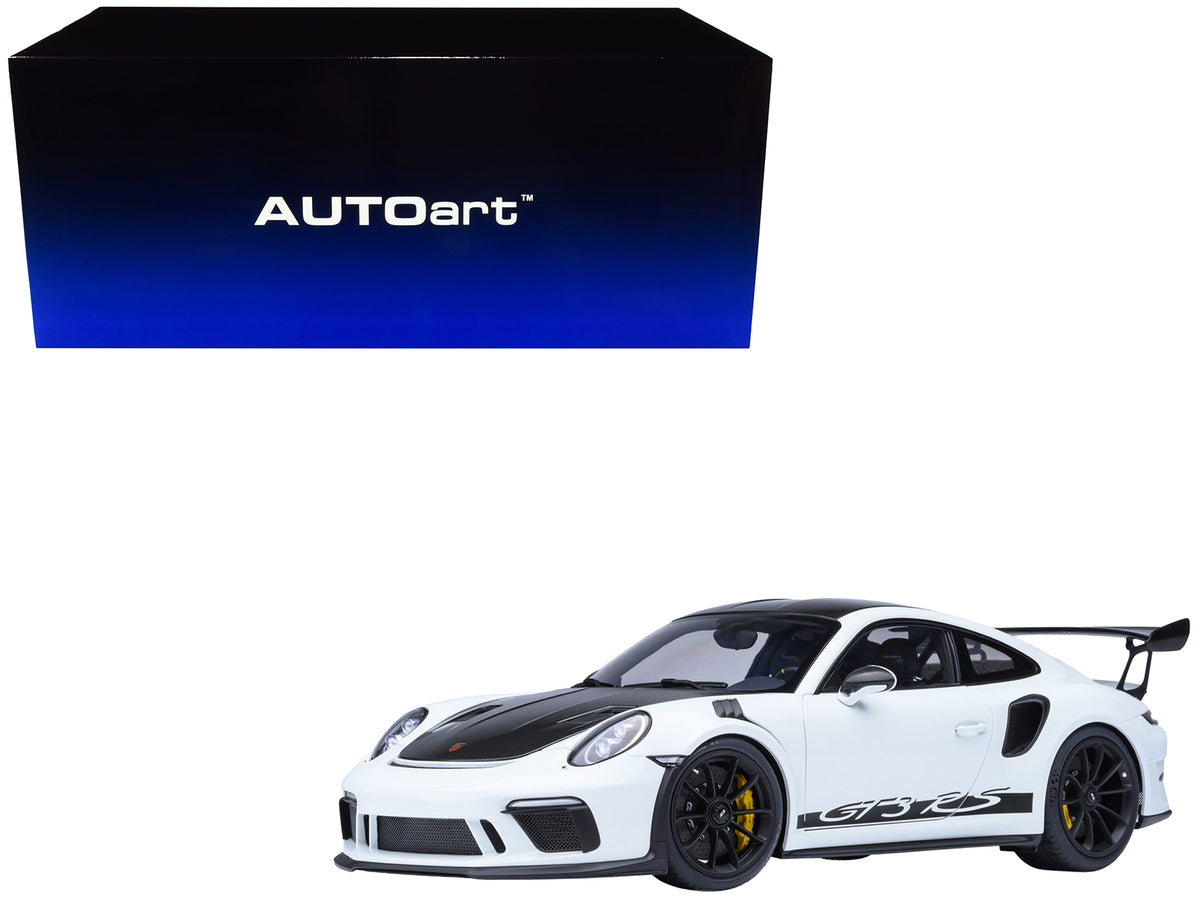 Porsche 911 (991.2) GT3 RS Weissach Package White with Carbon Hood and Top 1/18 Model Car