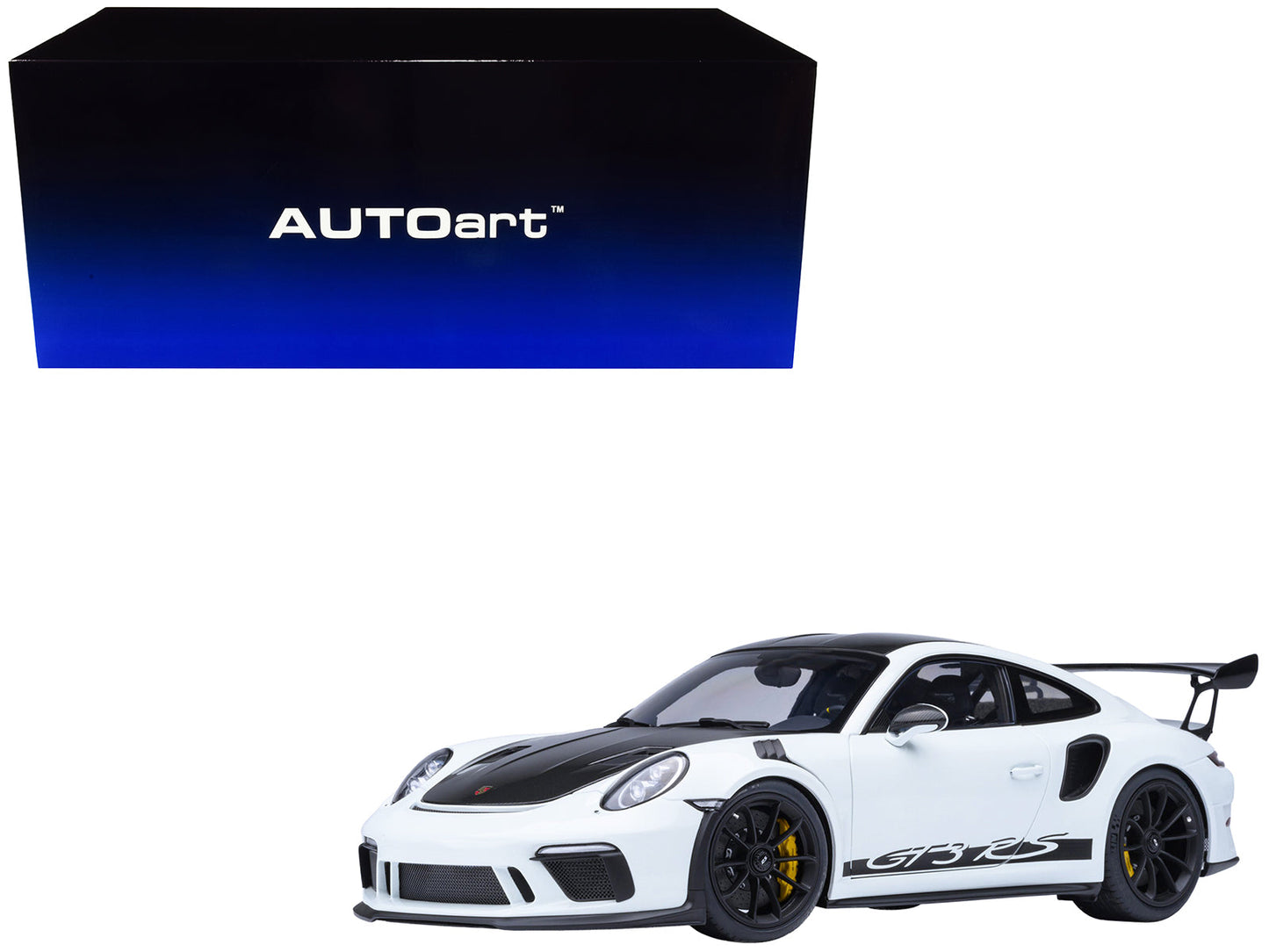 Porsche 911 (991.2) GT3 RS Weissach Package White with Carbon Hood and Top 1/18 Model Car